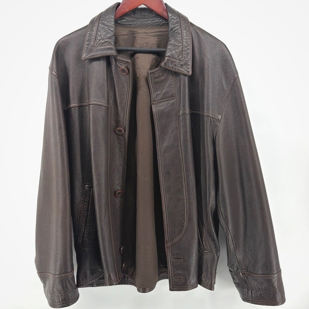 Janni Derma Vera Pelle Leather Jacket Men Small Brown Made in Italy Button Coat